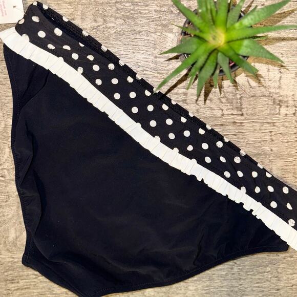 Gottex Profile Sz10 Bikini Bottoms Black Polka Dot Ruffle Retro Pinup Swimwear - Picture 5 of 5